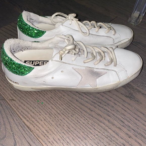 Golden Goose Shoes - Golden Goose Superstar Leather Green Glitter Heels Low-Top Sneakers